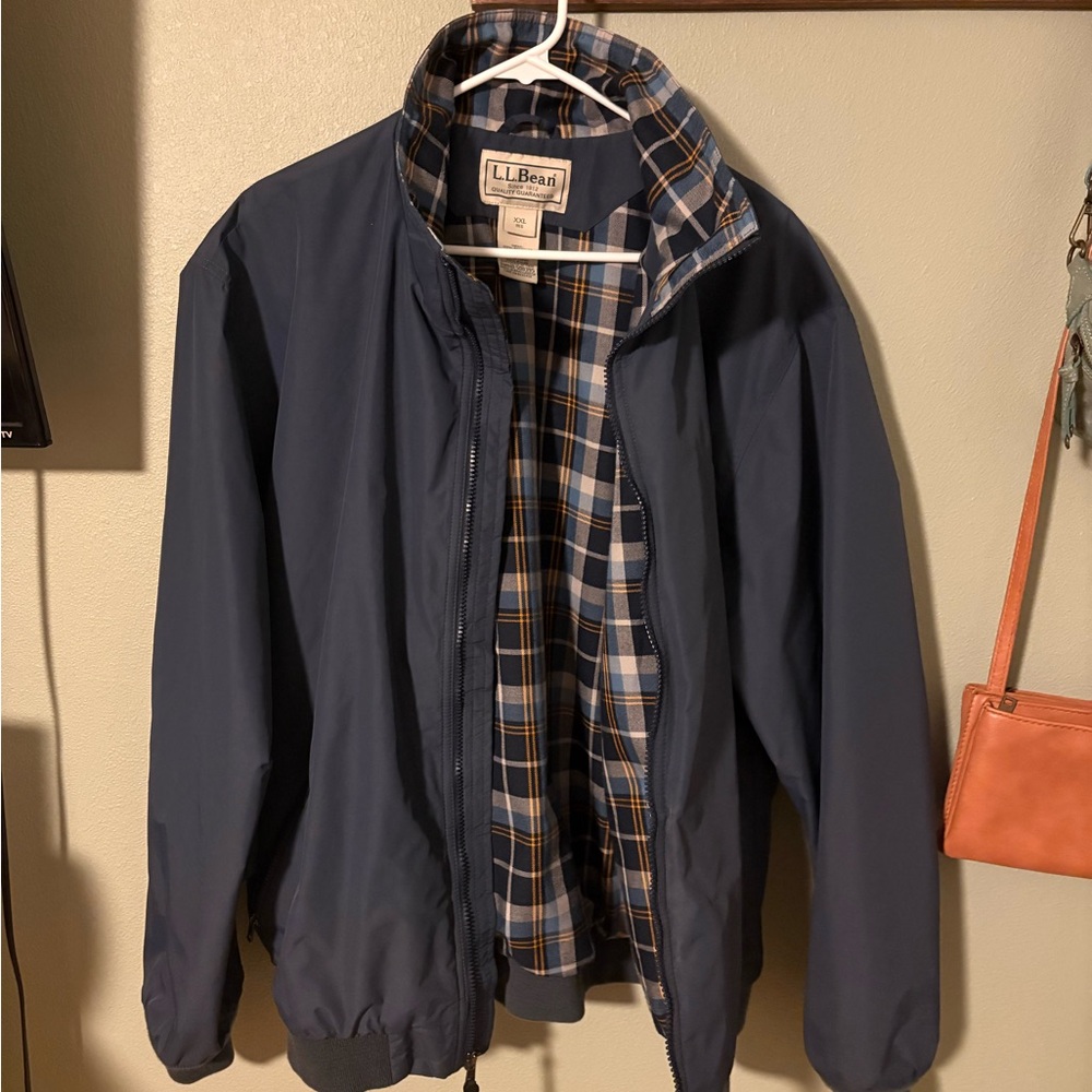 LL Bean Men’s XXL Navy Warm-Up Jacket Flannel Lined Full Zip Coat
